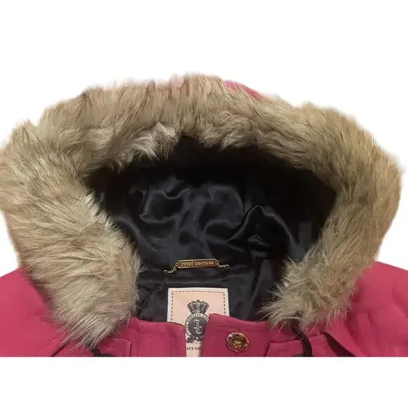 Juicy Couture Vintage Y2K Pink Wool Blend Pom Pom Faux Fur Coat Jacket M